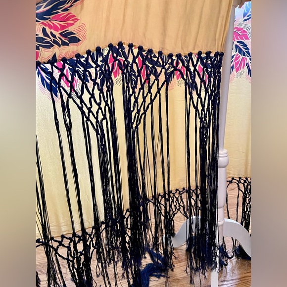 Vintage 1920s Art Deco Floral Silk Fringe Shawl Flapper Piano HUGE Coat Jacket - Picture 6 of 15